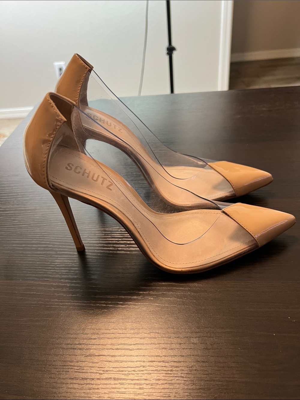 Schutz Cendi NWOB Transparent PVC Panel Nude Patent Leather Toe High Heels 8B - Picture 4 of 9